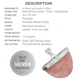 Natural Rose Quartz Solid.925 Sterling Silver Pendant - BELLADONNA