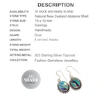 Natural New Zealand Abalone ( Paua Shell) Fashion .925 Silver Earrings - BELLADONNA