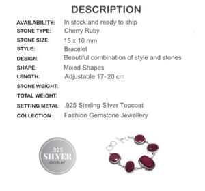 Indian Cherry Ruby Gemstone .925 sterling Silver Plated Bracelet - BELLADONNA