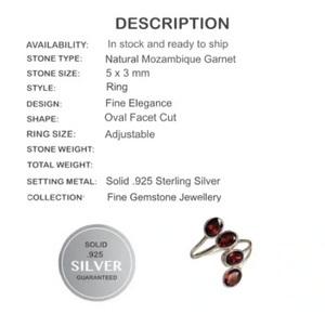 Natural Garnet Ovals Set in Solid .925 Sterling Silver Adjustable Ring - BELLADONNA