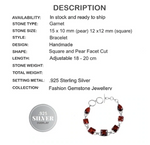 Faceted Garnet Squares Gemstone .925 Silver Fashion Bracelet - BELLADONNA