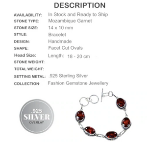 Faceted Garnet Ovals Gemstone .925 Silver Fashion Bracelet - BELLADONNA