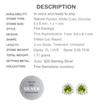 8.55 cts Natural Unheated Peridot, White Cubic Zirconia Solid .925 Sterling Silver Stud Earrings - BELLADONNA