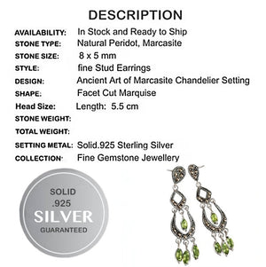 Natural Unheated Peridot, Swiss Marcasite Solid .925 Sterling Silver Stud Earrings - BELLADONNA