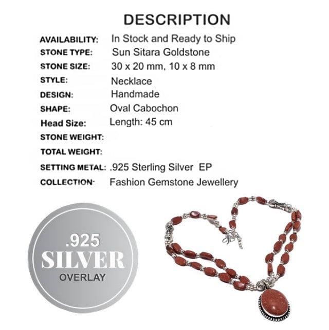 Shimmery Goldstone set in .925 Sterling Silver Necklace - BELLADONNA