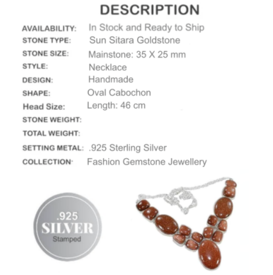 Shimmery Goldstone Sun Sitara set in .925 Sterling Silver Necklace - BELLADONNA