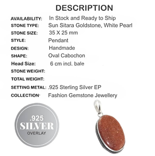 Shimmery Goldstone Sun Sitara set in .925 Sterling Silver Pendant - BELLADONNA