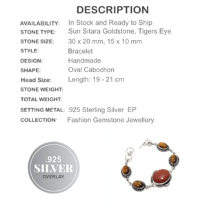 Shimmery Goldstone Sun Sitara and Tigers Eye set in .925 Sterling Silver Bracelet - BELLADONNA