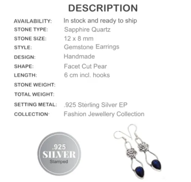 Trendy Sapphire Quartz Pears .925 Silver Earrings - BELLADONNA