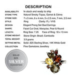 Natural Smoky Topaz, Garnet, Citrine Solid .925 Sterling Silver 14K White Gold Ring Size 7.25 - BELLADONNA