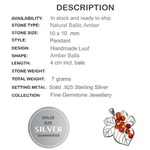 Exquisite Genuine Baltic Amber In Solid .925 Silver Pendant - BELLADONNA
