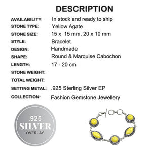 Marquise Shape Yellow Agate Gemstone .925 Sterling Silver Bracelet - BELLADONNA