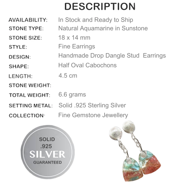 Natural Aquamarine in Sunstone set in Solid .925 Sterling Silver Earrings - BELLADONNA