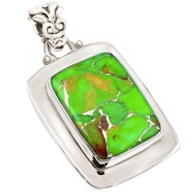 Natural Green Copper Turquoise Set In Solid 925 Sterling Silver Pendant - BELLADONNA
