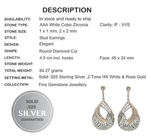 Rare Two Tone White Cubic Zirconia Solid .925 Silver  14K Rose and White Gold Earrings - BELLADONNA