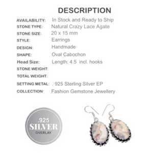 Natural Crazy Lace Agate Gemstone .925 Sterling Silver Earrings - BELLADONNA