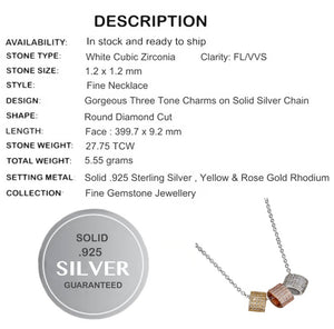 27.75 cts Three Tone Round Diamond Cut White Cubic Zirconia Gemstone Solid .925 Silver Necklace - BELLADONNA