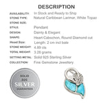 Exquisite Natural Caribbean Larimar, White Topaz Solid .925 Sterling Silver Pendant - BELLADONNA