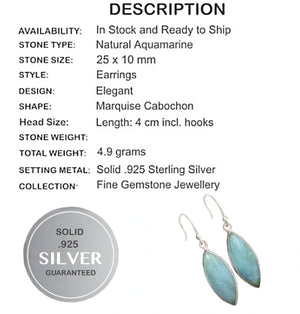 Natural Aquamarine Gemstone Solid .925 Sterling Silver Earrings - BELLADONNA