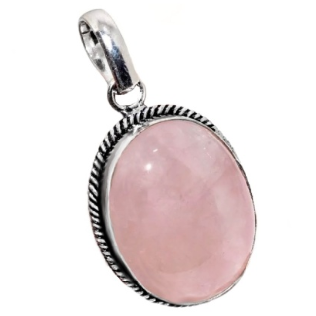 Natural Pink Rose Quartz Oval Pendant .925 Sterling Silver - BELLADONNA