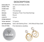 Three Tone Drop Dangle Solid .925 Sterling Silver Stud Earrings - BELLADONNA