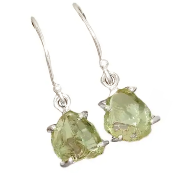 Natural Green Amethyst Rough Gemstone Solid .925 Sterling Silver Earrings - BELLADONNA