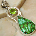 Natural Copper Green Turquoise And Peridot Pendant In Solid 925 Sterling Silver - BELLADONNA