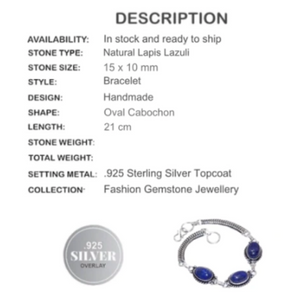 Natural Lapis Lazuli Gemstone Silver Bracelet - BELLADONNA