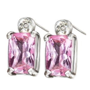 Dainty Natural Pink Sapphire and Diamond Gemstone Solid .925 Sterling Silver Stud Earrings - BELLADONNA