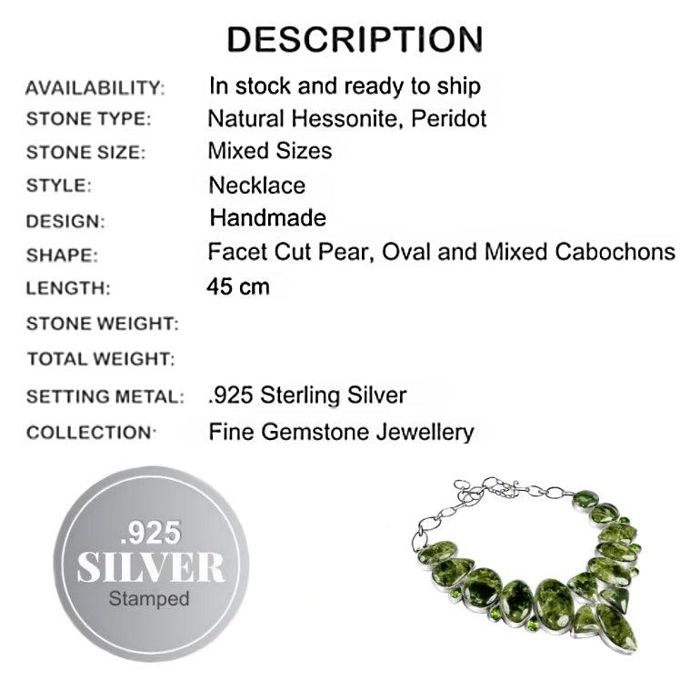 Handmade Natural Hessonite, Peridot  .925 Sterling Silver Necklace - BELLADONNA
