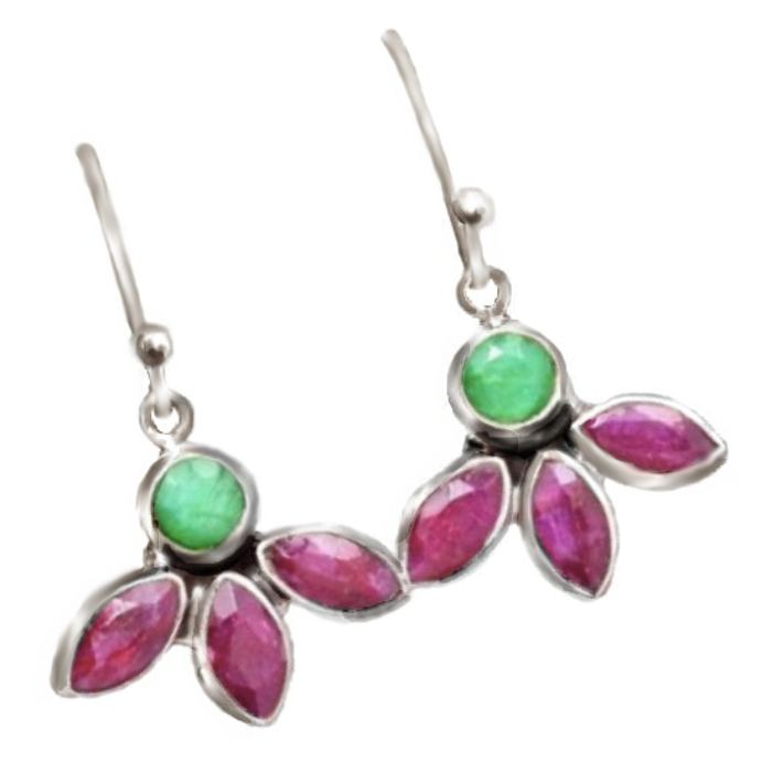 Natural Ruby Emerald Marquise Gemstone Solid .925 Sterling Silver Earrings - BELLADONNA