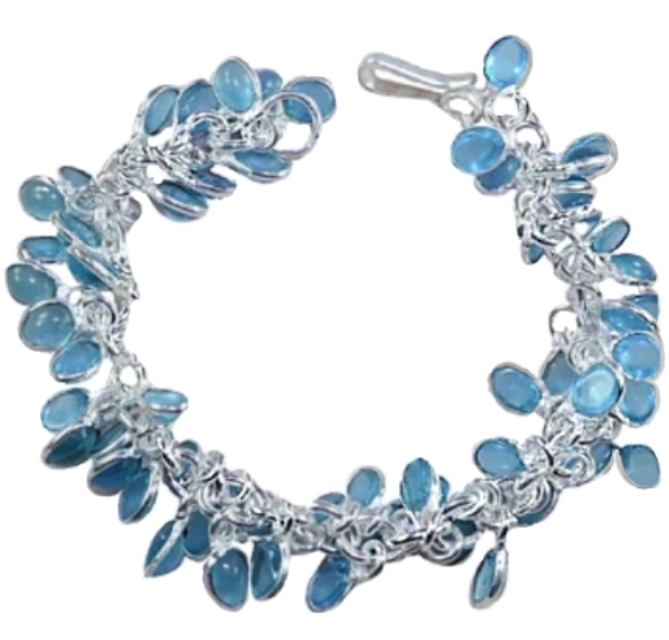 Handmade Faceted Blue Topaz Gemstone .925 Sterling Silver Cluster Bracelet - BELLADONNA
