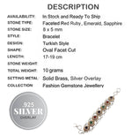 Turkish Faceted Ruby,Emerald, Sapphire Zirconia Gemstone Silver, Brass Bracelet - BELLADONNA