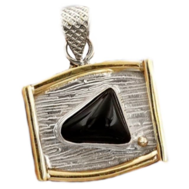 Two Tone Natural Black Onyx Solid .925 Sterling Silver Pendant - BELLADONNA