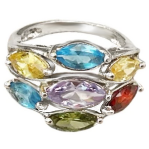 Faceted Multi Gemstone Ring In Solid 925 Sterling Silver. Size 7.5 - BELLADONNA