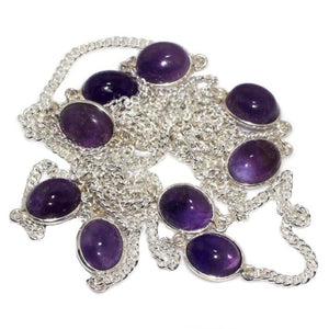 Long Handmade Natural Purple Amethyst Gemstone .925 Silver Necklace - BELLADONNA