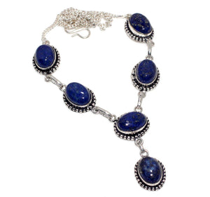 Natural Lapis Lazuli Oval Gemstone .925 Sterling Silver Necklace - BELLADONNA