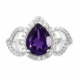Natural Unheated Purple Amethyst, White Cz Solid .925 Silver 14K white Gold Ring 7 or O - BELLADONNA