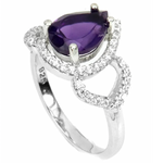 Natural Unheated Purple Amethyst, White Cz Solid .925 Silver 14K white Gold Ring 7 or O - BELLADONNA