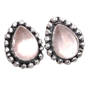 Natural Pink Rose Quartz Pear Gemstone .925 Silver Stud Earrings - BELLADONNA