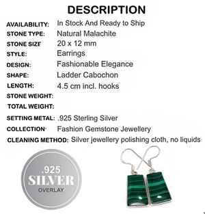 Natural Malachite Gemstone . 925 Sterling Silver Earrings - BELLADONNA
