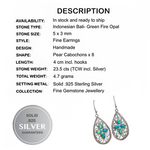 Indonesian Bali Java Handmade Green Fire Opal Gemstone in Solid .925 Sterling Silver Earrings - BELLADONNA