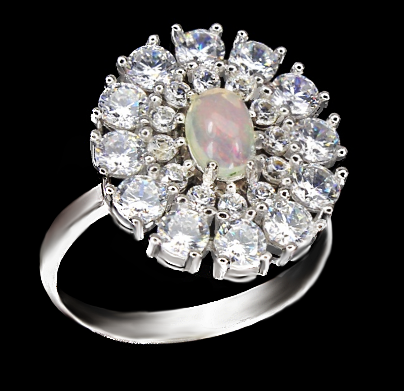 Natural Unheated Hot Flash White Ethiopian Fire Opal, White CZ Solid .925 Sterling Ring Size 6.5 /N - BELLADONNA