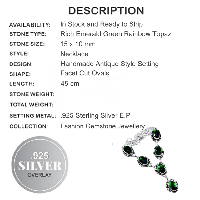 Rich Emerald Green Rainbow Topaz Gemstone 925 Sterling Silver Necklace - BELLADONNA