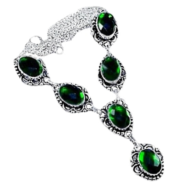 Rich Emerald Green Rainbow Topaz Gemstone 925 Sterling Silver Necklace - BELLADONNA