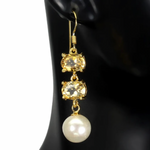 Natural Unheated Rich Yellow Citrine 8x6mm White Pearl 925 Sterling Silver 14K Yellow Gold Earrings - BELLADONNA