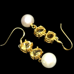Natural Unheated Rich Yellow Citrine 8x6mm White Pearl 925 Sterling Silver 14K Yellow Gold Earrings - BELLADONNA