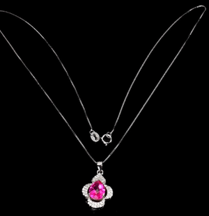Natural Pink Topaz Pear Gemstone Solid .925 Sterling Silver 14K White Gold Necklace - BELLADONNA