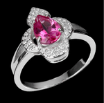 Natural Pink Topaz Pear Gemstone Solid .925 Sterling Silver 14K White Gold Ring Size 7 or O - BELLADONNA