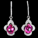 Natural Pink Topaz Pear and White Cubic Zirconia Solid .925 Sterling Silver 14K White Gold Stud Earrings - BELLADONNA